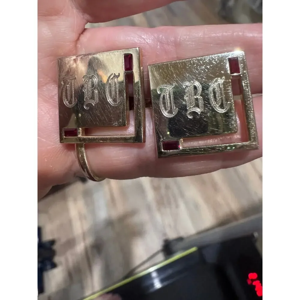 Vintage Gold Tone “TBC” Monogram Cufflinks | Mid Century Retro Initial